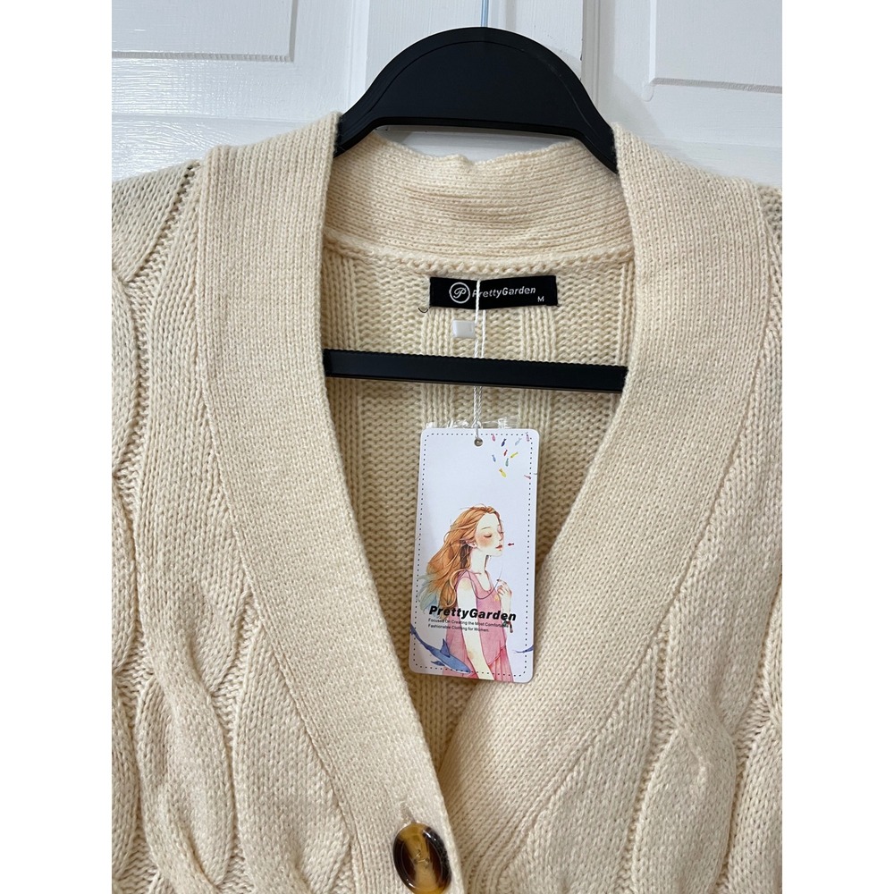PrettyGarden Cable Knit Cardigan M Preppy Classic Minimalist Academia  Soft NEW - Picture 2 of 5